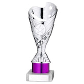 SILVER/PURPLE PLASTIC 'SABRE' CUP ASSEMBLED ON MARBLE (1in CEN) - 8in